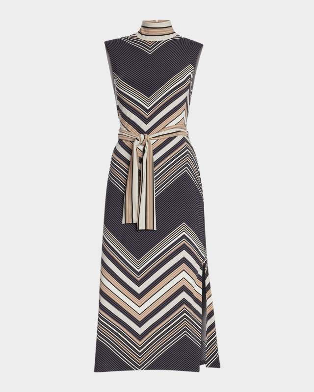 Karolina Belted Chevron Midi Dress